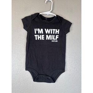 Hustler I'm With The MILF Baby Bodysuit Black 12M NWT Funny Graphic Romper